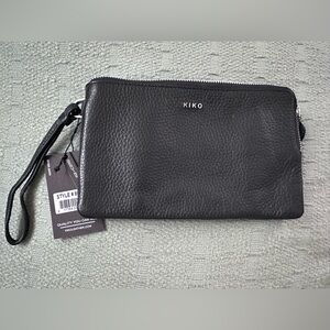 Kiko Pebbled Black Leather wristlet